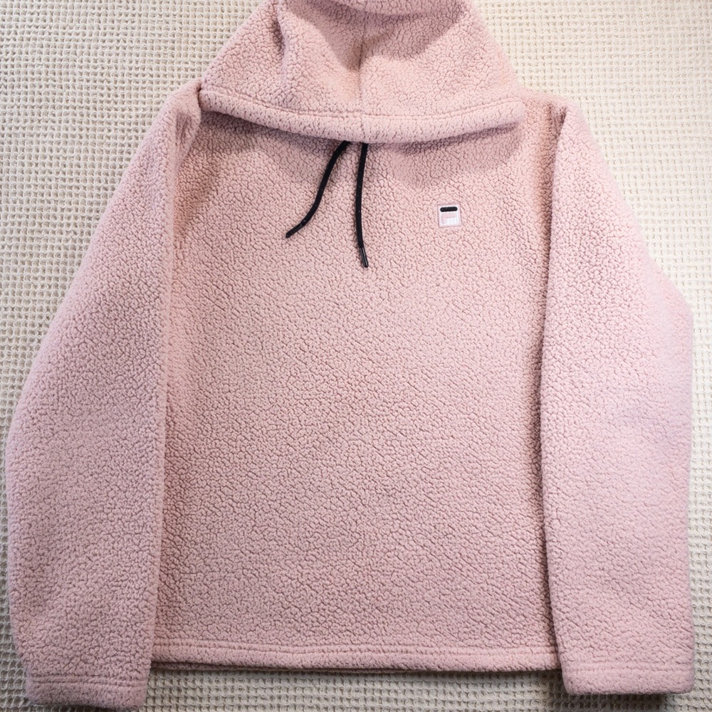 Fila Womens XXL Pink Sherpa Fleece Hoodie Pullover Borg High Neck Sweatshirt